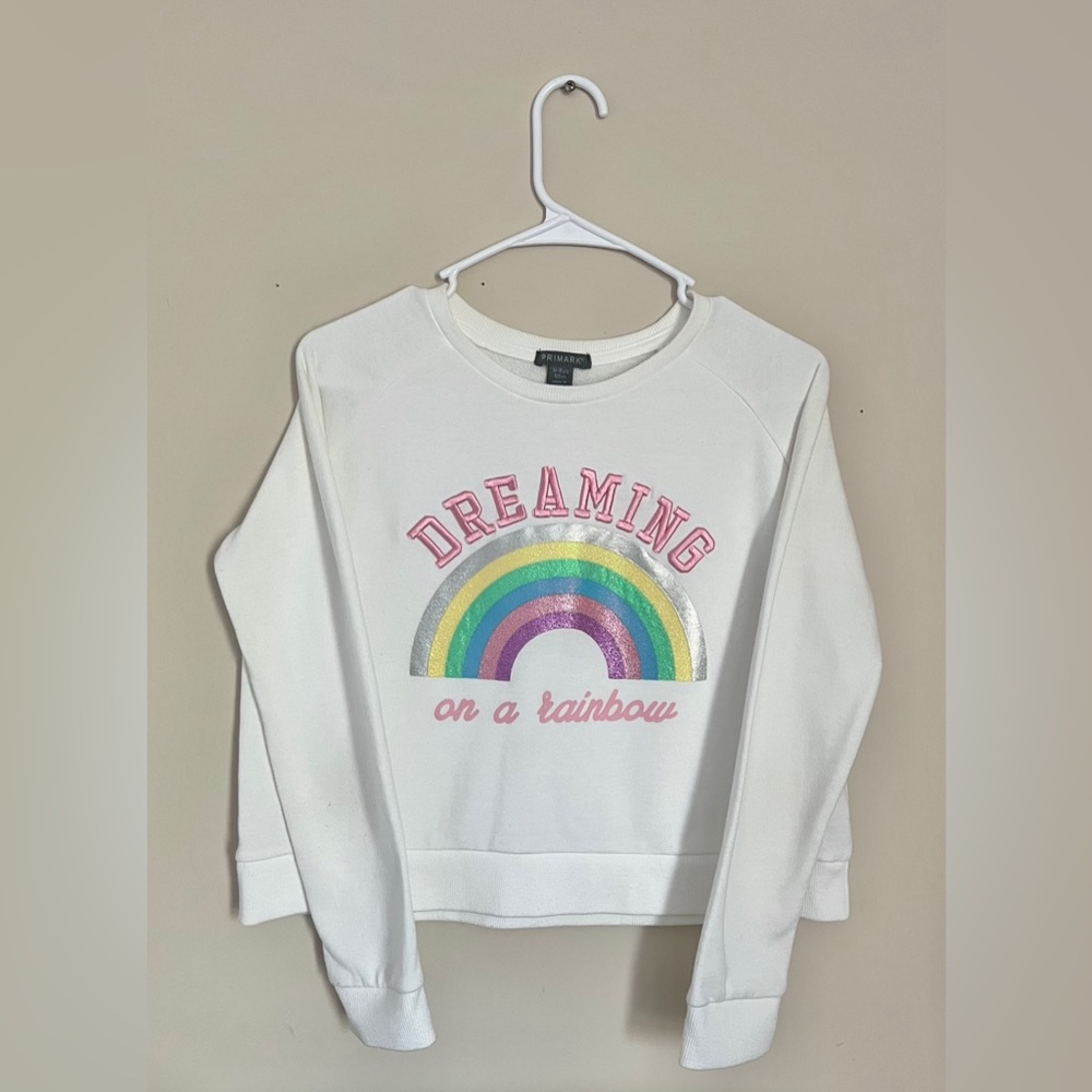 Primark Crop Long Sleeve Embroidered Dreaming On A Rainbow Top Size 14-15 yrs